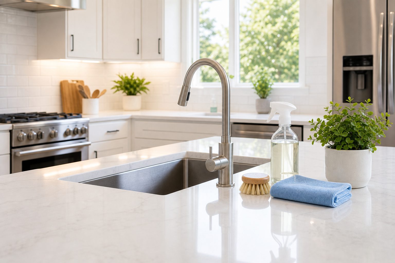 Spotless kitchen after cleaning